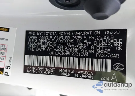 2020 Lexus Ux 250H Luxury from USA, damaged, VIN JTHL9JBH8L2031094